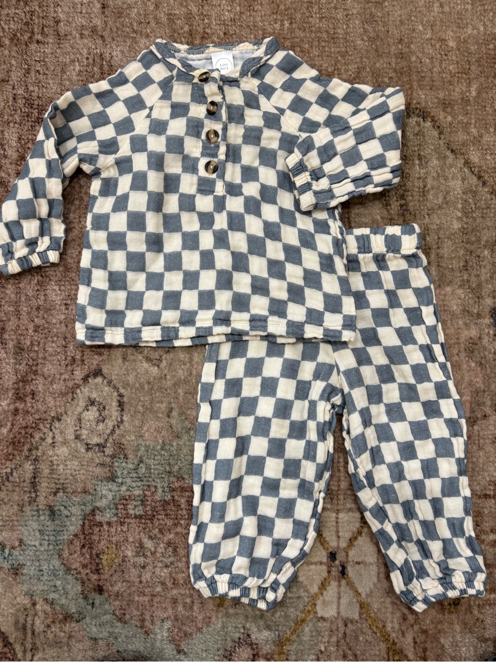 Lou Lou & Company Blue and Cream Checkered Set